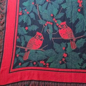 Vintage Cardinal Holly Tapestry‎ Throw Sofa Blanket Christmas Yule Holiday USA
